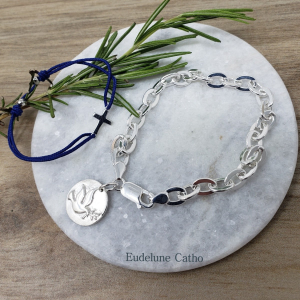 colombe gourmette bracelet argent religieux catholique confirmation