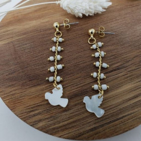 Boucles d'oreilles Notre-Dame de Fourvière colombe blanche