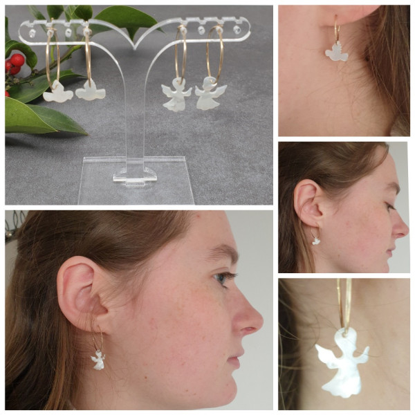 Créoles avec ange en nacre boucles d’oreilles religieuses