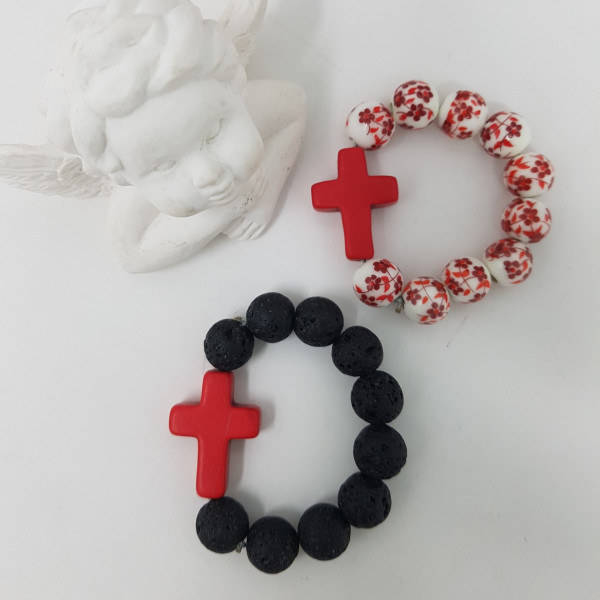 Dizainier porte-clés unique, céramique ou pierre de lave, croix nacre