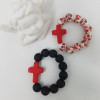 Dizainier porte-clés unique, céramique ou pierre de lave, croix nacre
