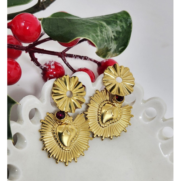 Boucles d’oreilles religieuses Visitation - Sacré Cœur doré